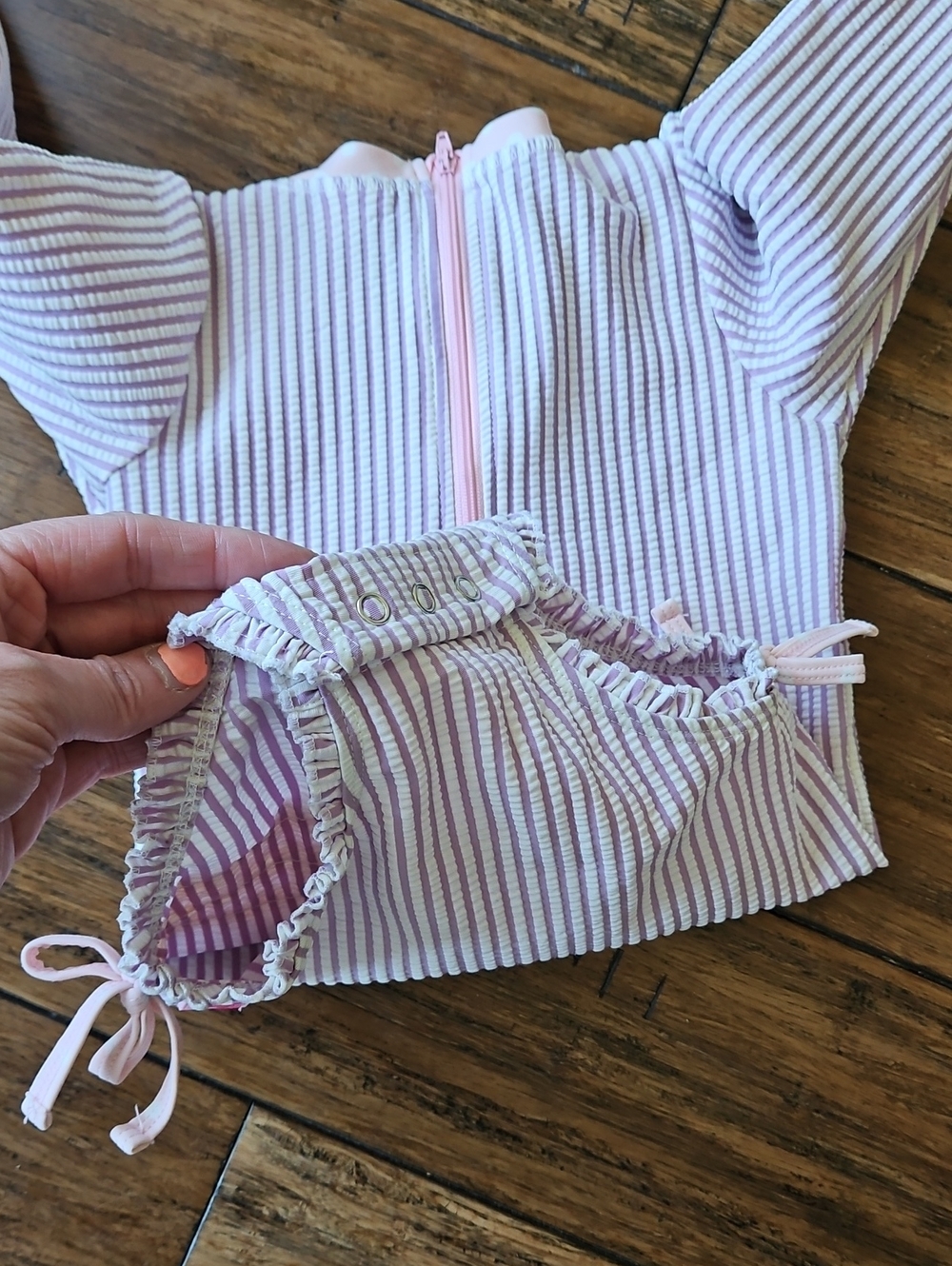 2T Ruffle‎ Butts Pink Ribbed Long-Sleeve One-Piece - Picture 4 of 4